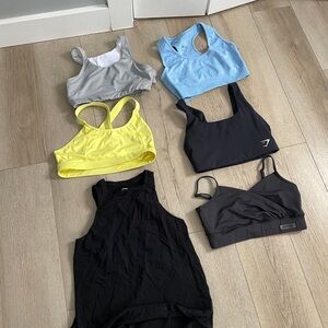 Gymshark Yellow, Light Blue, Gray & Black Sports Bra Bundle